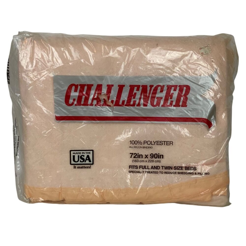 Vintage Challenger Twin Full Size Blanket Peach Pink Polyester Nylon Satin Trim